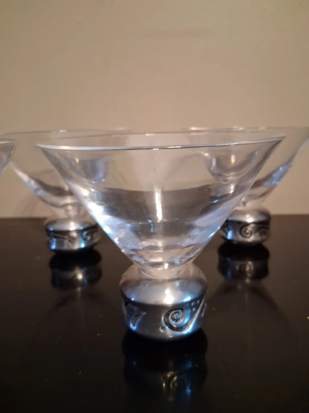 Lenox Clear Glass Martini Coupes with Silver-Tone Decorative Bases (Set of 4)